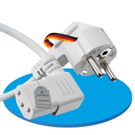 sonero Stromkabel Kaltgerätekabel 3 Polig, 1,0m, Schutzkontakt Schuko Stecker Netzstecker auf Kaltgerätekupplung C13 Buchse, 90° Winkel Netzkabel Netzteil Strom Kabel für Monitor PC Drucker, Weiß