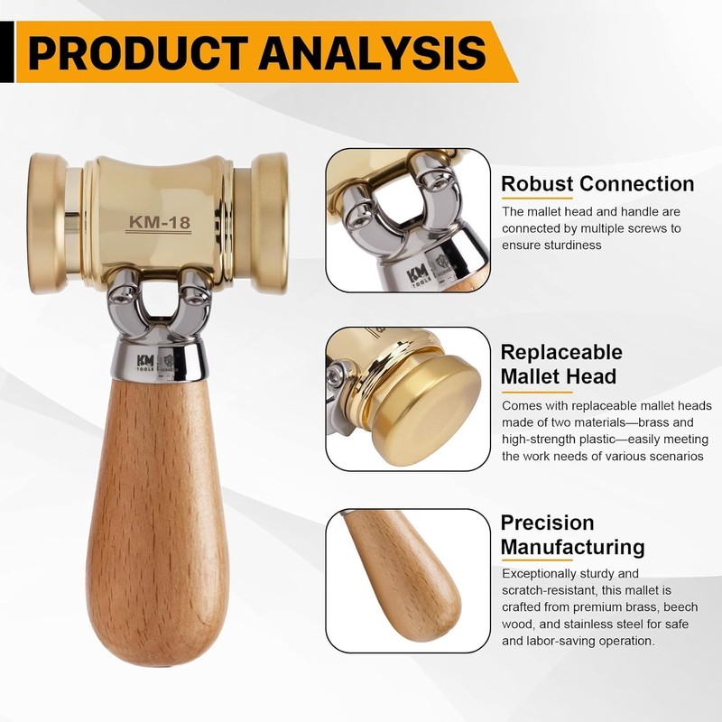 HONGDUI KM18 Woodworking Brass Chisel Mallet, 22Ounce Mallet Hammer with