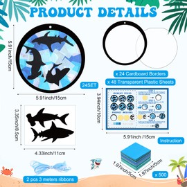 Tinlade 24 Set Summer Shark Crafts Under the Sea Tissue Paper Suncatcher Craft Kit DIY Ocean Animal Window Decor Shark Hanging Ornaments Make Your Own Ocean Theme Gift Summer Decoration Party Supplies