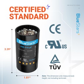 [2025 Upgraded] BlueStars 430-516 uf/MFD 110-125 VAC ±20% 50/60 Hz Volts Round Start Capacitor 50/60 Hz AC Electric Replacement Part - Exact Fit for Single-Phase Electric Motors