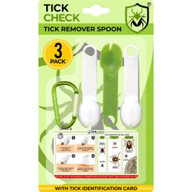 TickCheck Tick Remover Spoon - 3 Pack of Lightweight Tick Remover Tools with Free Tick ID Card & Carabiner (1 Set of 3 Spoons)