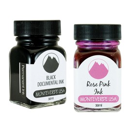 Monteverde 60ml Core Fountain Pen Ink Bottle (30ml Black Documental Ink Bottle G309DB, 30ml Rose Pink Ink Bottle G309RP)