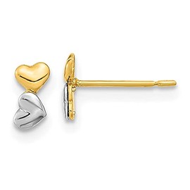 Auriga Fine Jewelry 14K Gold Two-tone Double Heart Earrings, (L-6.5 mm, W-3.5 mm)