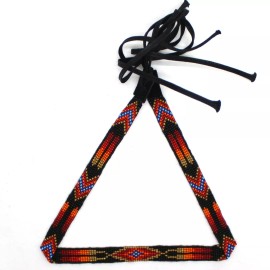 BeadsCorner HANDMADE LOOM BEADED BLACK RED ORANGE COWBOY NATIVE STYLE HATBAND BELT H55/12