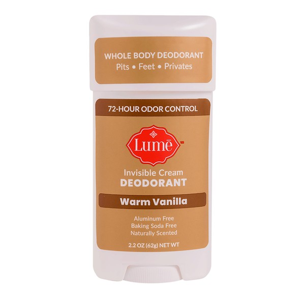 Lume Deodorant Cream Stick - Underarms and Private Parts - Aluminum-Free, Baking Soda-Free, Hypoallergenic, and Safe For Sensitive Skin - 2.2 Ounce (Warm Vanilla)