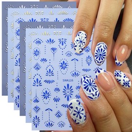 CharmeFleur 6 Böhmische Stil Nagelsticker Für Nageldesign Gold Nagelsticker 3D Selbstklebend Silber Böhmische Muster Nageldekoration Retro Blau Nagelaufkleber Für Frauen