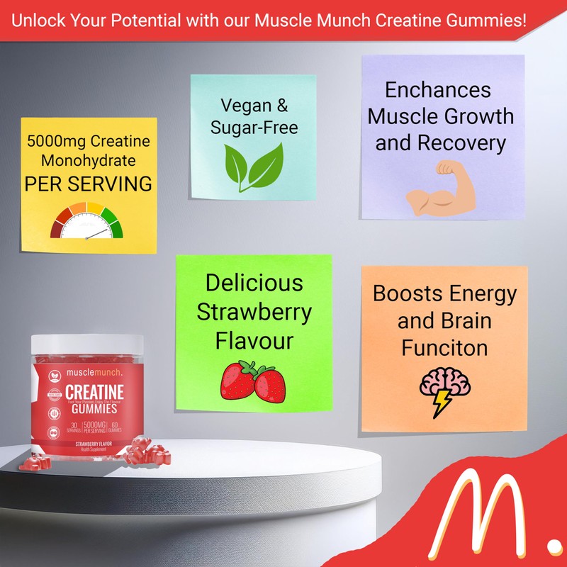 Creatine Gummies 5000mg – Strawberry Flavour Chewables – Muscle Growth,