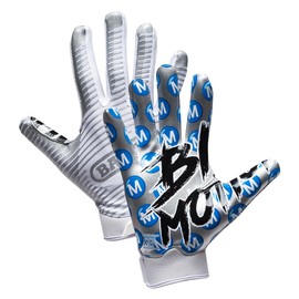 Battle Sports Big Motion Doom Wide Receiver Football Gloves, Ultra Stick Adult & Youth Gloves - Youth X-Large, White/Blue