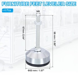 PATIKIL Furniture Leveling Feet 2" Dia Base M8 Thread, 4 Pcs Carbon Steel Adjustable Threaded Furniture Levelers Screw on Leg Leveler with Pads for Desk Chair, Black