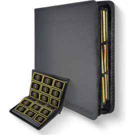 Questmate TCG Verzamelmap Dex - Opbergmap voor 360 Kaarten - 3x Card Sleeves - 9 Pocket Verification Album Map - Binder Bewaarmap for Speelkaarten - Pro Kaartspel Insteekalbum Houder (Grijs)