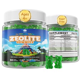 Zeolite Detox for Kids & Adults(Made in USA), Zeolite Gummies w/ Chlorella, Spirulina, Minerals, Choline, Natural Detox, Gut Cleanse for Immune, Focus, Energy, Bone, Sugar Free, Gluten Free, 60cts