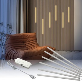 HAMRVL LED Wall Panel Lights - DC12V 6pcs 16-Inch 3000K Warm White Slat Wall Lights for Wood Wall Panels, Adhesive Dimmable LED Strip Lights with Touch Switch for Acoustic Panels, Headboards, Cabinets