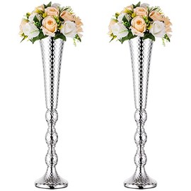 Jarrón de trompeta para mesas de boda: Nuptio 2 jarrones plateados de 61 cm de alto, para bodas, fiestas, cenas, centros de mesa, para aniversario, cumpleaños, decoración del hogar