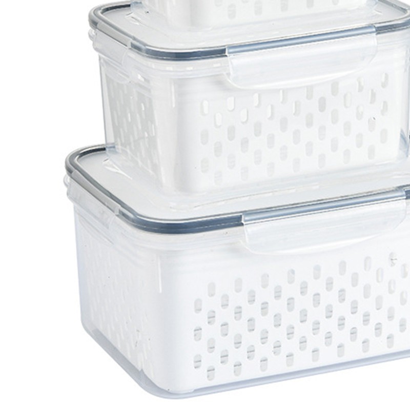 3pcs Drain Storage Basket Box Transparent Leakproof Food Storage Containers