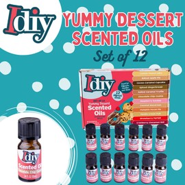SCS Direct Yummy Dessert Scented Oils (12 Pack) - X Large 10ml (.34 oz) Includes Natural Food Fragrance Scent Oil Bottles for Diffusers, Aromatherapy, Essential Oil, Candles, Crafts, Slime, Gifts - Cake, Cookies