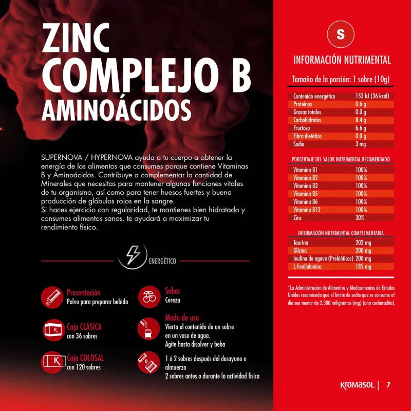 Supernova Energía 36 Sobres Bebida Sabor Cereza Kromasol