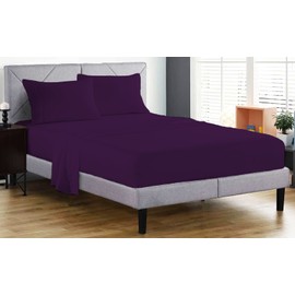 Fitted Sheet 100% Egyptian Cotton 200 Thread Count 25cm Deep Fitted Bed Sheet Hotel Quality Soft & Crisp Cotton Bedding Set (Plum, King)