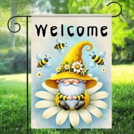 BlissYard Welcome Summer Spring Garden Flag 12x18 Inch Double Sided Happy Gnome Daisy Flowers Summer Yard Outdoor Home Decorative Lawn Outside Decoration Banner