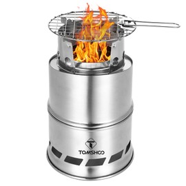 TOMSHOO Upgrade Camping Stove & Backpacking Stove with Wood Ash Plate & Foldable Handle,Portable Folding Windproof Wood Burning Stove Compact Stainless Steel Alcohol Stove Outdoor Camping Picnic