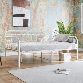 JURMERRY Metal Daybed Frame Twin Size with Steel Slats Platform Furniture, White…