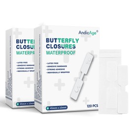 AndicAge 240PCS Butterfly Closure Strips Adhesive Wound Stitch Bandages with Non-Stick Pad Latex-Free for Skin Wounds Protection