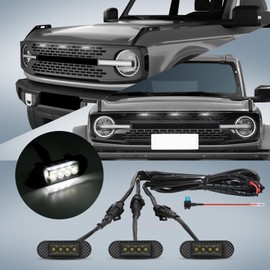 FICOLPO 3 Pcs Grille Lights Compatible with 2021 2022 2023 2024 Ford Bronco Badlands, Wildtrak, Everglades 2/4-Door - LED Front Grille Lights Accessories with Fuse & Harness(White Light)
