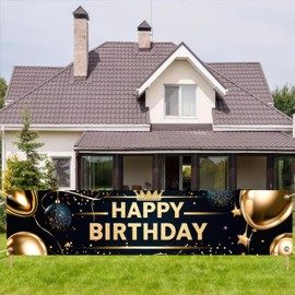 BlissYard Happy Birthday Banner Birthday Background Sign Banner Gold Party Balloons Decorations Welcome Happy Birthday Background Banner Sign 78 x 17Inches Themed Indoors And Outdoors