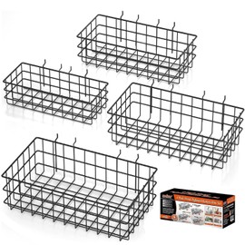 HORUSDY Peg Board Bins and Baskets | 4 Pack | Square Style 4 Size Pegboard Baskets and Pegboard Bins for Organize Workbenches, Accessories