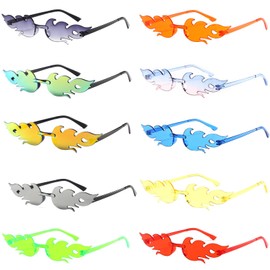 YouYuer Pack of 10 Flame Sunglasses, Flame Glasses, Flame Party Glasses, Funny Party Glasses, Rimless Interesting Glasses for Birthday Party, Carnival, Malle