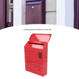 Locking Mailboxes Wall Mounted Vertical, Large Capacity Mail Box Metal Post Box Security Drop Box Lockable Weather Proof Post Box Mail Boxes Outdoor with 2 Keys 3 Hooks for Home(Red)