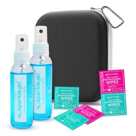 Sparkle Gel Anti-Reflective Lens Cleaner Spray Kit - (2) 2oz Glasses Cleaner Spray, (5) Pre-Moistened Lens Wipes & (1) Multipurpose Pouch for Eyeglasses, Lenses and Camera Cleaning Kit (8 Piece Set)