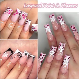 Flower Nail Stickers,8 Sheets Hibiscus Nail Decals 3D Self-Adhesive Leopard Snake Print Floral Nail Supplies Manicure Accessories for Nails Design Women Girls Fall Nail Art Decorations