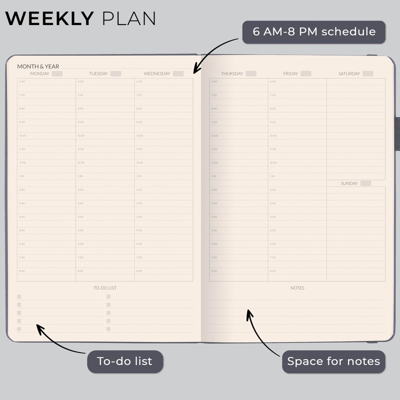 Skyline Hourly Weekly Planner – Undated Agenda & Daily Appointment