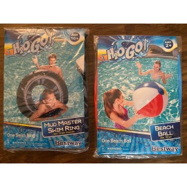 Best Way 💦 2 PACK H2O GO | Mud Master Swim Ring + Beach Ball | Floatation Tube Toys