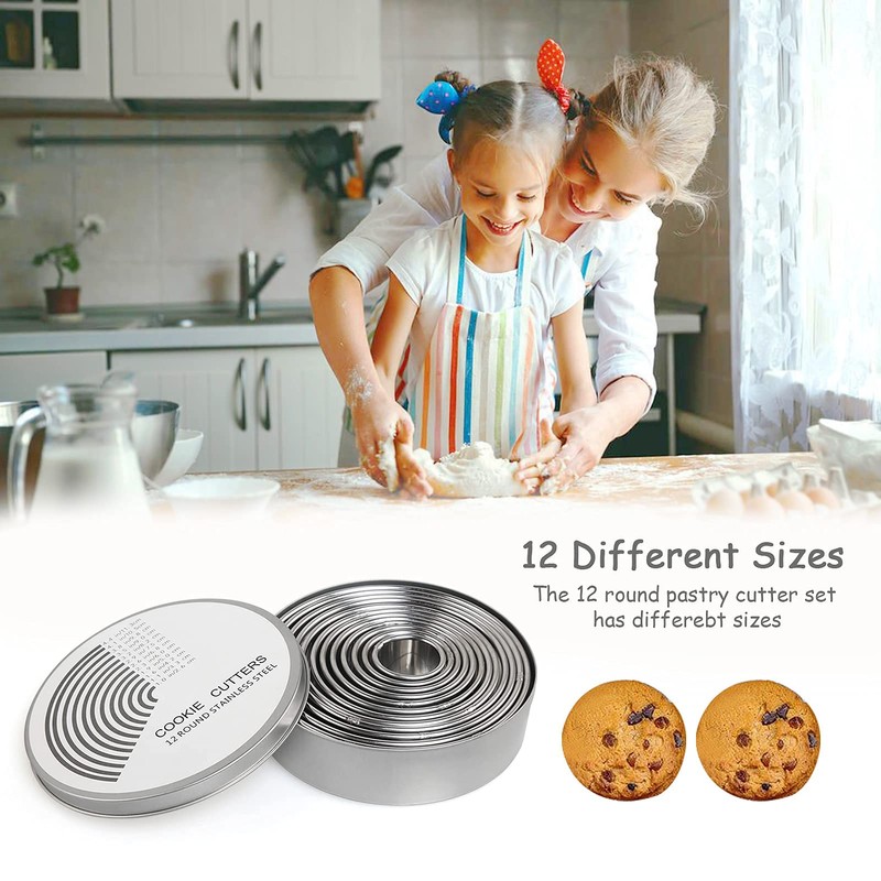 JoyPlus Stainless Steel Cookie Cutters Ring, Pack of 12 Extra