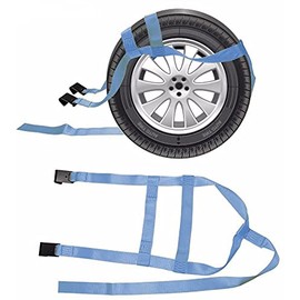 2x Blue DEMCO Car Basket Straps Adjustable Tow Dolly Wheel Net Tire Flat Hook