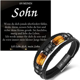 PDTU Son Gift from Mum Dad, Leather Bracelet with Engraving I Love You Gift for My Son Boy, Son Gifts from Parents for Birthday, Graduation, School and Christmas, Leather