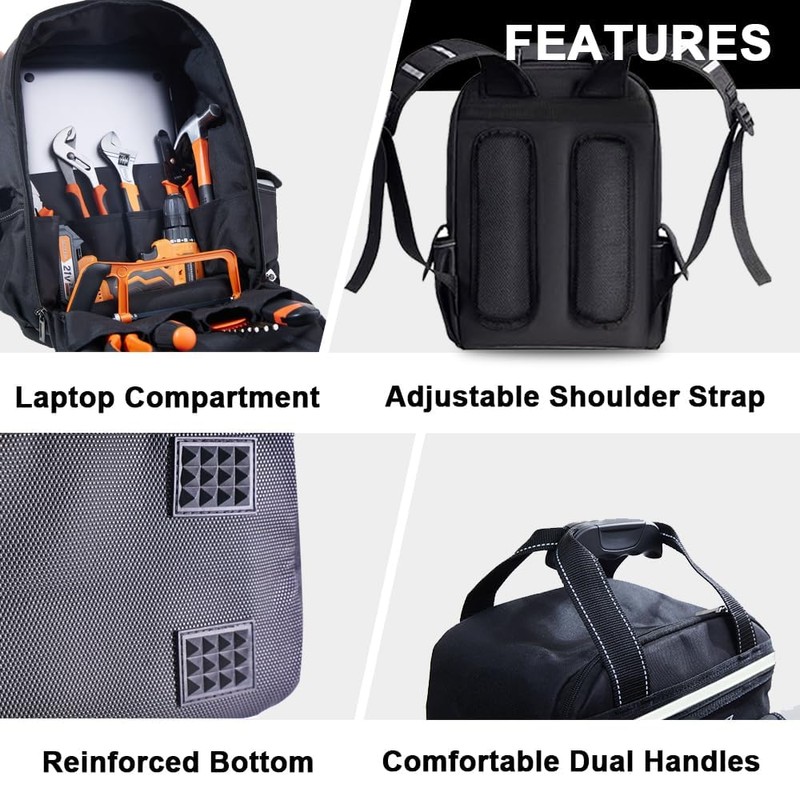 Tool Backpack for Men 18 Inch Heavy Duty Waterproof Multiple