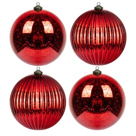 Art Beauty Oversized Christmas Baubles Red 15CM Shatterproof Mercury Bauble for Christmas Tree Decoration Ornaments Decor Set Of 4