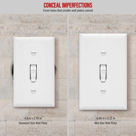 ENERLITES Mid-Size Toggle Light Switch Wall Plate Covers, Gloss Finish, Single Gang 4.88" x 3.11", Unbreakable Polycarbonate Thermoplastic, UL Listed, 8811M-W-10PCS, White, 10 Pack