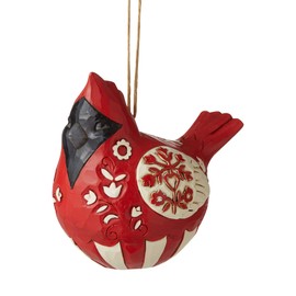 Enesco Jim Shore Heartwood Creek Nordic Noel Roly Poly Cardenal Ornamento Colgante, 8,9 cm de Alto, Blanco Sucio, Negro, Gris, Rojo