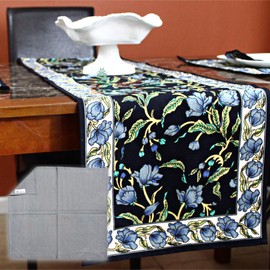 Sweet Us Affluent French Floral Cotton Table Runner and One Gray Napkin, Floral Kitchen Dining Table Runner, Table Cover for Indoor and Outdoors, Midnight Dream