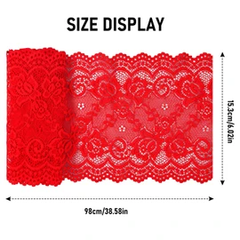 Kioiner 6 Inch Wide Lace Ribbon, 38.6 Inch Long Floral Pattern Lace Trim Ribbon for Crafting Dress Tablecloth Sewing Making Gift Wrapping Bridal Wedding Decorations (Red)