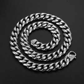 Necklace for Men Cuban Link Chain Polishing Silver Stainless Steel Curb Link Chain Necklace Men's Necklace Jewelry, 16-40" (22” Length, 15mm Width)