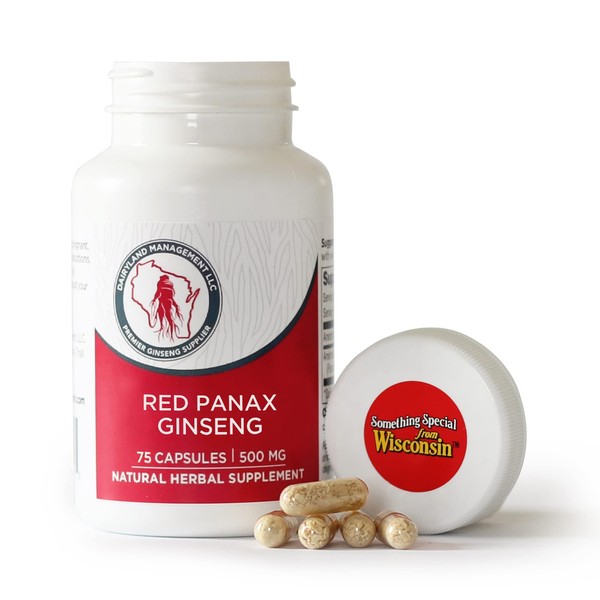 Dairyland Management LLC 100% Authentic Panax Ginseng Capsules -500 mg. Potent Ground Ginseng Root - No Fillers, Binders or Other Additives. (75 ct)
