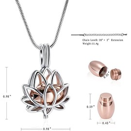 QGJNSGC Cremation Jewellery for Ashes Lotus Flower Ash Pendant Necklace with Mini Hollow Urn Memorial Ash Keepsake Jewellery (Silver-Rose Gold)