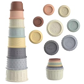 Pequeño Stacking Cups Activity for Baby | Early Development and Sensory Training | Silicone Soft Teething Toy | Baby Stackable Cups | Bath & Water Table Toys | BPA Free | Age 6+ Months | 8 Count Set