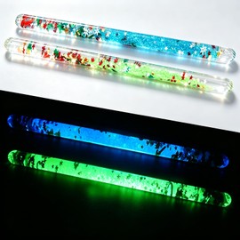 2Pcs Jumbo Glitter Wand for Kids, Sensory Toys for Autism, Glow in The Dark Sensory Tube, Sensory Wand Fidget Toys, Calm Down Corner Supplies, Magic Wand for Costume (Blue & Green)