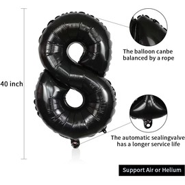 Black 8 Balloons, 40 Inch Large Giant Jumbo Helium Digital Balloons 0-9 for Women Men Girls 18th Birthday Party Decorations, Wedding 8 Anniversary Race Car Theme Party Supplies…