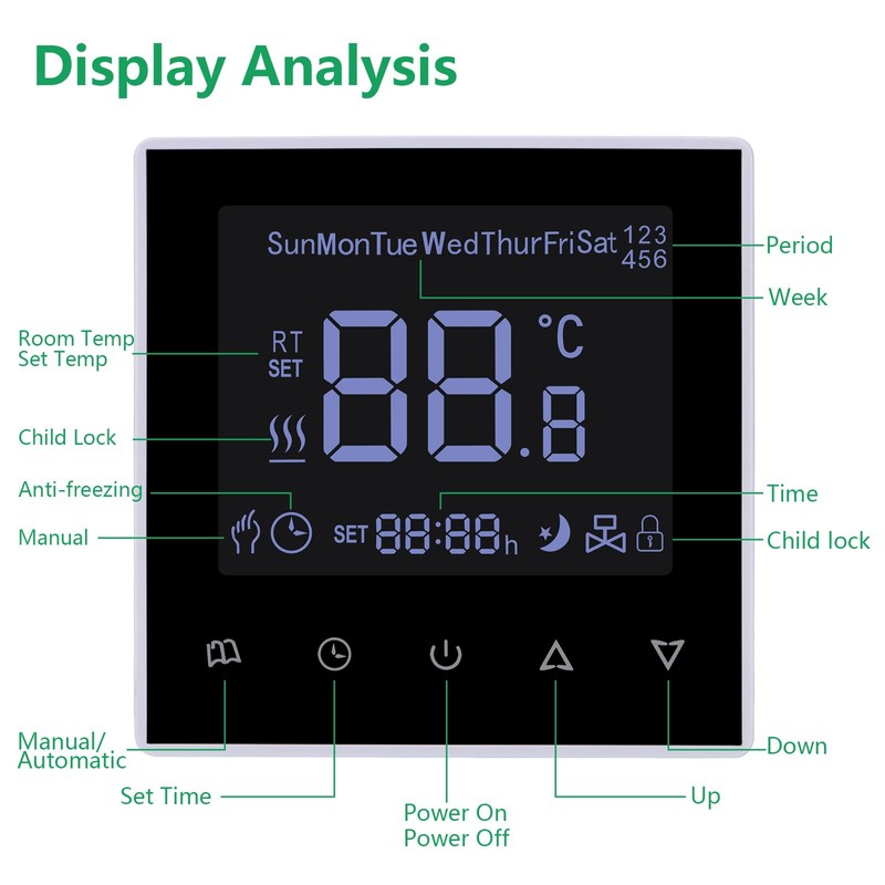Wengart Digital Thermostat WG8818,AC230V 3A LCD Digital Display with Programming